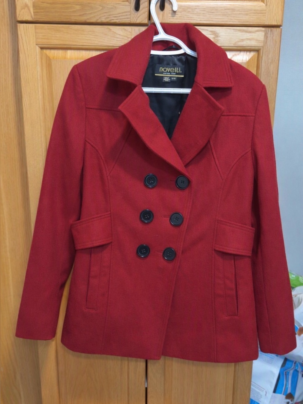 Vintage Novelti red wool-blend double breasted pea coat size 9/10
